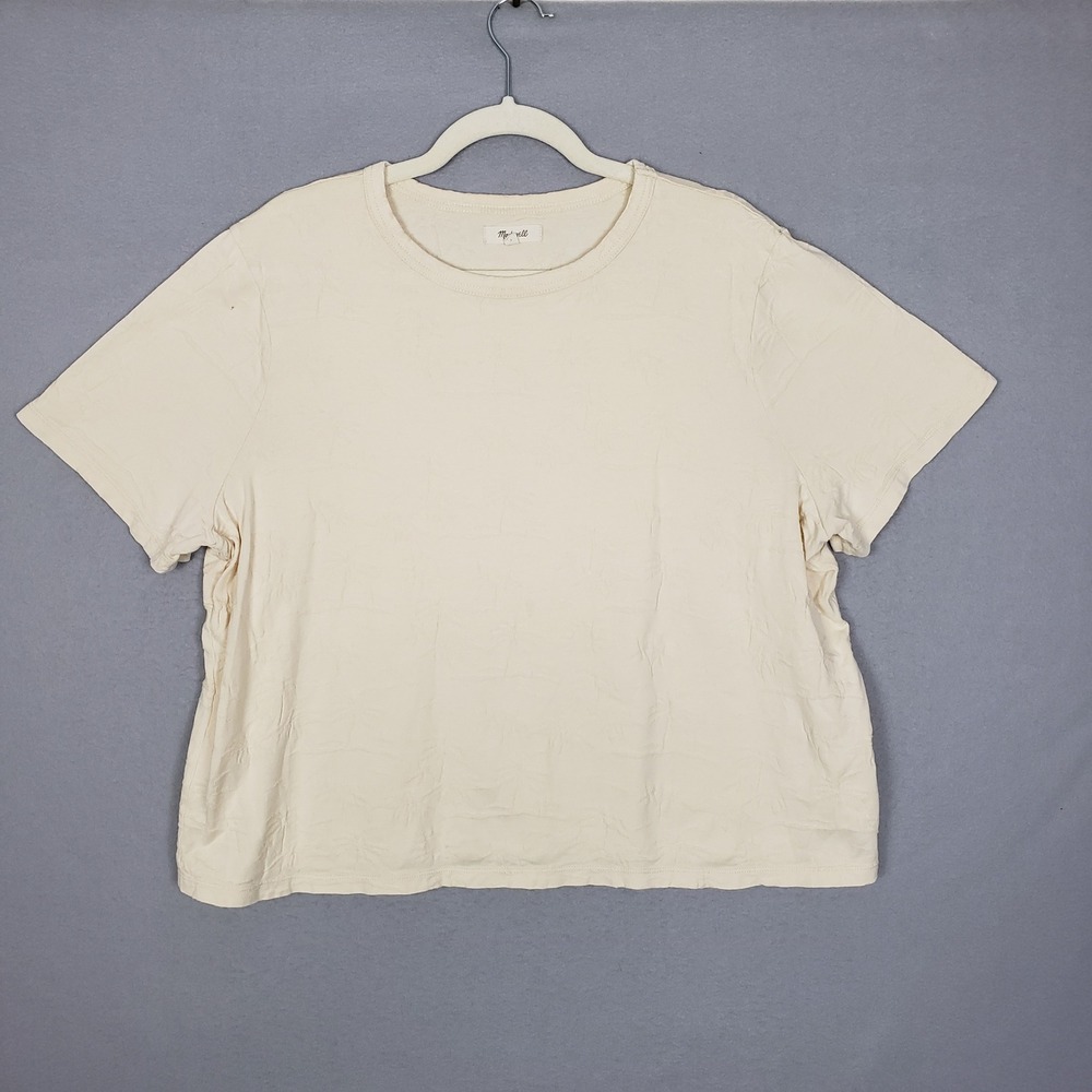 Madewell Women's XL Boxy Tee Shirt Cream 100% Cotton Minimalist Basic Staple